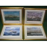 Four Limited Edition signed prints by RG Lloyd of ships Queen Mary, Calchas,