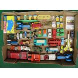 Mixed box of vehicles by: Crescent, Britains, Lone Star, Qualitoys, Acrespoly, ORD, Mertrade,