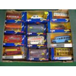 Twelve 1980's Corgi double deck buses, an RAC transit,