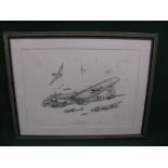Signed print by Matt Holnes featuring Heinkel 111's being attacked by Spitfires in 1940,