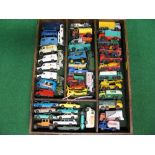 Wooden cutlery drawer containing approx forty five Lesney- Matchbox vehicles,