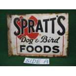 Double sided enamel advertising sign for Spratt's Dog And Bird Foods,