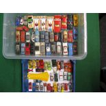 Crate of approx thirty eight Corgi cars to include: Hillman Husky, three Hienkels, Police Mini van,