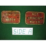 Two small cast iron signs Drinking Water and Not Drinking Water,