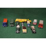 Mixed box of playworn model vehicles to include: Dinky Toys Hudson Sedan in white and maroon livery,