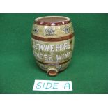 Royal Doulton Schweppes Ginger Wine promotional barrel with pale green ground,