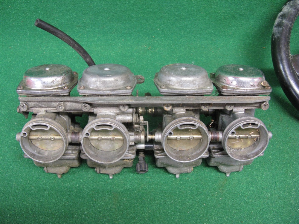 Bank of four carburettors embossed Kekhin and mini steering wheel - 12" in dia - Image 2 of 3