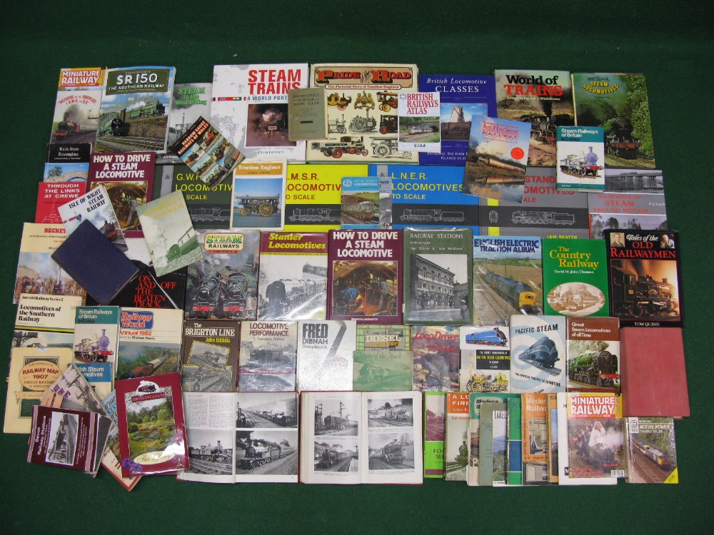 Two boxes containing approx seventy items of railway orientated books and booklets