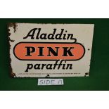 Double sided enamel advertising sign for Aladdin Pink Paraffin,