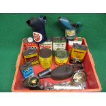 Assorted oil and grease tins, large Kaye's Oil can,