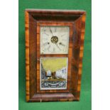 Mahogany cased American wall clock the dial having white painted movement with floral decoration