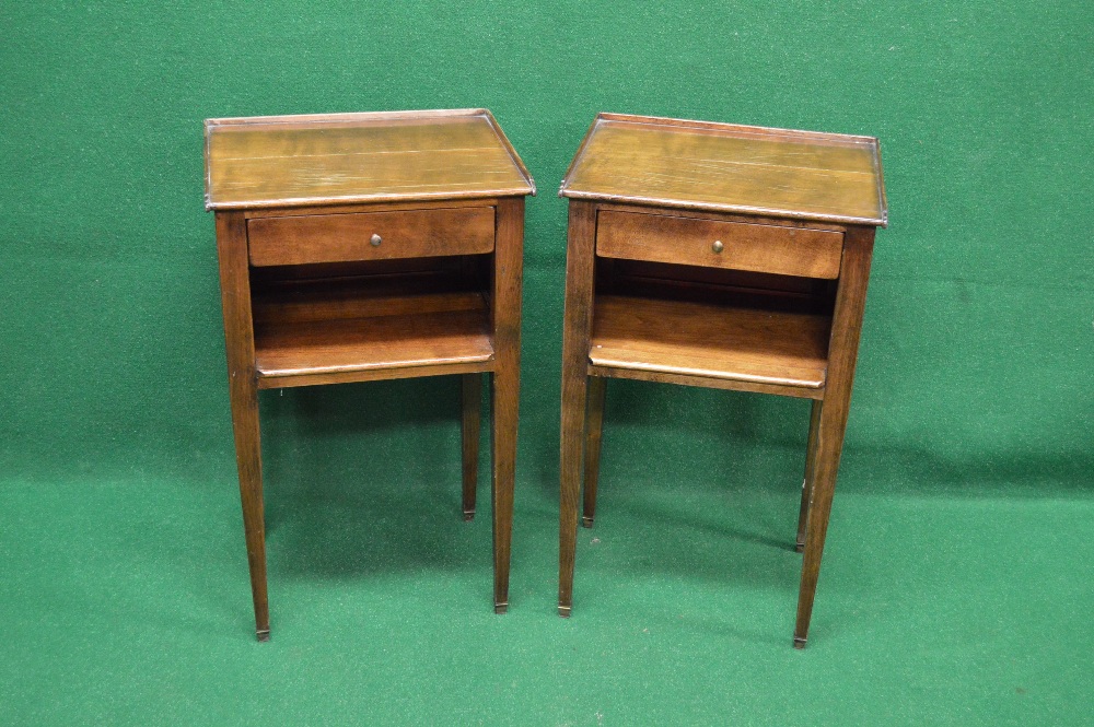 Pair of mahogany tray top bedside tables having 3/4 raised gallery over single drawer with brass