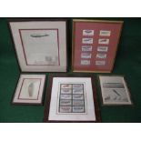 Group of three Zeppelin and airship prints in glazed frames together with two framed sets of
