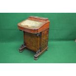 Victorian walnut Davenport desk having inlaid decoration the slope having leather insert opening to