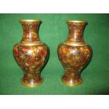 Pair of 20th century brown and green cloisonne vases having decoration of flowers - 12.