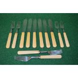 Set of six Walker & Hall silver fish knives and forks having ivorine handles