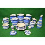 Group of blue and white TG Green Cornish ware to comprise: demerara sugar storage jar,