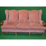 Victorian three seater settee having three hump back with removable seat backs and cushions,