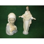 Lladro bust of a young lady - 8.5" tall together with a Nao figure of Jesus Model No. 1440 - 11.