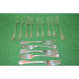 Group of fourteen silver dinner and dessert forks (approx weight 20.
