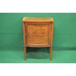 Edwardian mahogany cross banded bow fronted side cabinet having single door opening to reveal
