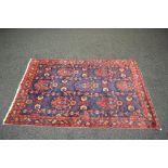 Blue ground rug having red, blue and cream pattern - 81" x 53.