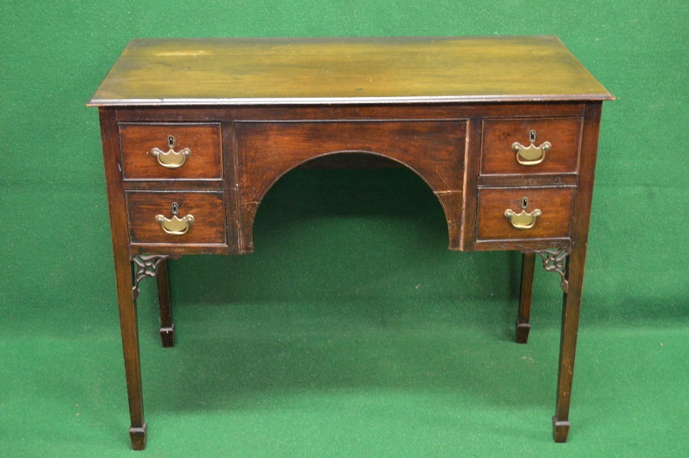 Mahogany ladies writing desk the top having moulded edge over an arched frieze flanked by two short