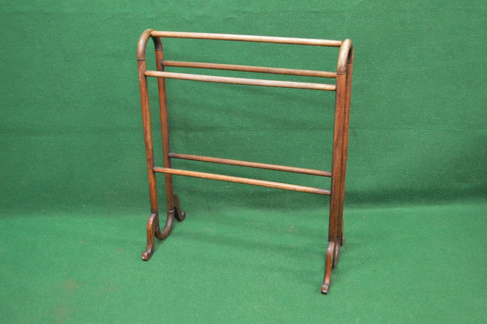 Mahogany bentwood towel rail having five hanging rails supported on turned uprights leading to four
