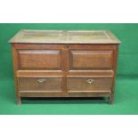 19th century oak mule chest the top having two fielded panels lifting to reveal storage space,