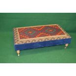 20th century double foot stool having carpet upholstered top supported on turned wooden legs ending