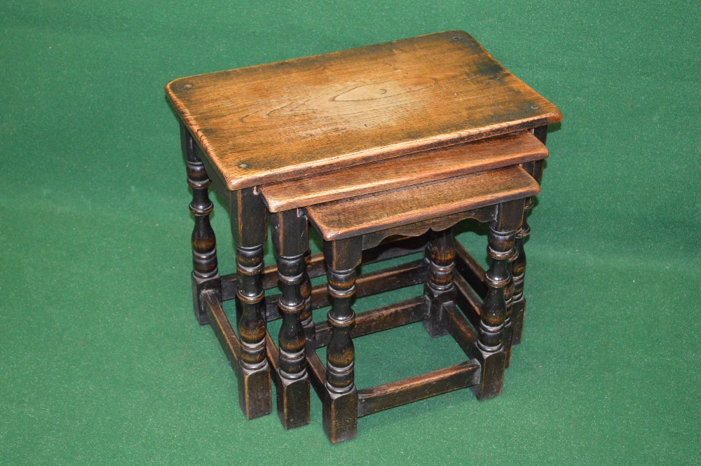 20th century nest of three oak occasional tables the rectangular tops supported on turned legs