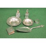 Group of small silver items to comprise: two small dishes, napkin ring, prayer book,