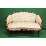 Showwood framed two seater settee having carved rosewood frame with padded back over inverted bow