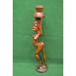 African hardwood carved figure of a nude tribal lady carrying urn on head - 30.