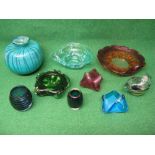 Mdina glass globular vase together with a Mdina glass dish and a Scottish Airlie 1975 bowl with