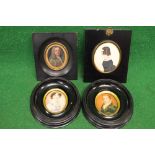 Pair of oval framed miniatures together with two other framed miniatures