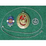 Silver pierced Masonic pendant and chain together with a silver gilt United Grand Lodge Of Ancient