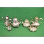 Christofle silver plated three piece tea set standing on scrolled feet together with Mappin Bros,