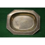 Rectangular silver serving dish having cut corners and engraved with initials and 1913,