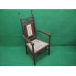 Arts & Crafts high back armchair with inlaid decoration