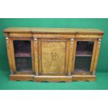 Mahogany inlaid breakfront credenza having single central panelled door opening to reveal single