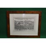 Black and white engraving of St Bartholomew's Hospital in Smithfield having horses,