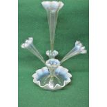 Victorian vasaline glass epergne having central flute flanked by four smaller flutes,
