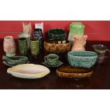 Group of Sylvac pieces to include: three jugs, corn on the cob dish, celery jar, six vases,