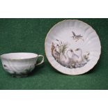 Late 19th century Meissen cup and saucer (copy of the Swan Service) by Kaendler and Eberlaein