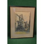 Alfred Leyman (1856-1933), watercolour of a street scene, the street having figures,