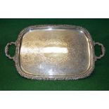Silver plated engraved serving tray having embossed border and side carrying handles - 27.