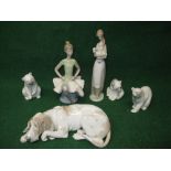 Group of six Lladro figures to comprise: three Polar bears, ballerina,