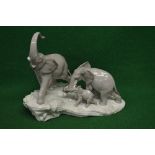 Lladro figure of three elephants - 14" tall (NB one tusk is missing)