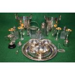Quantity of silver plated and silver items to include: pair of ice buckets, tray,